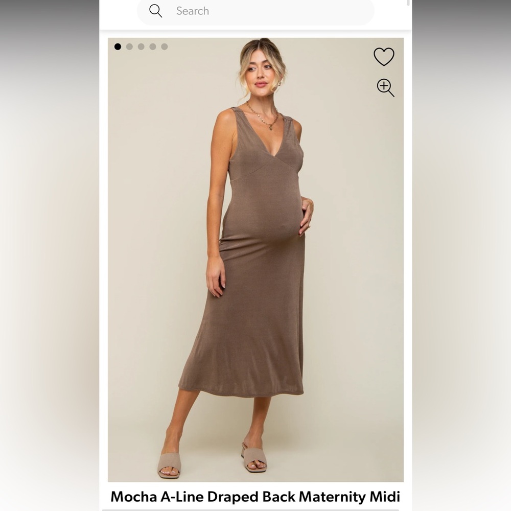 Mocha A Line Draped Back Midi Maternity Dress